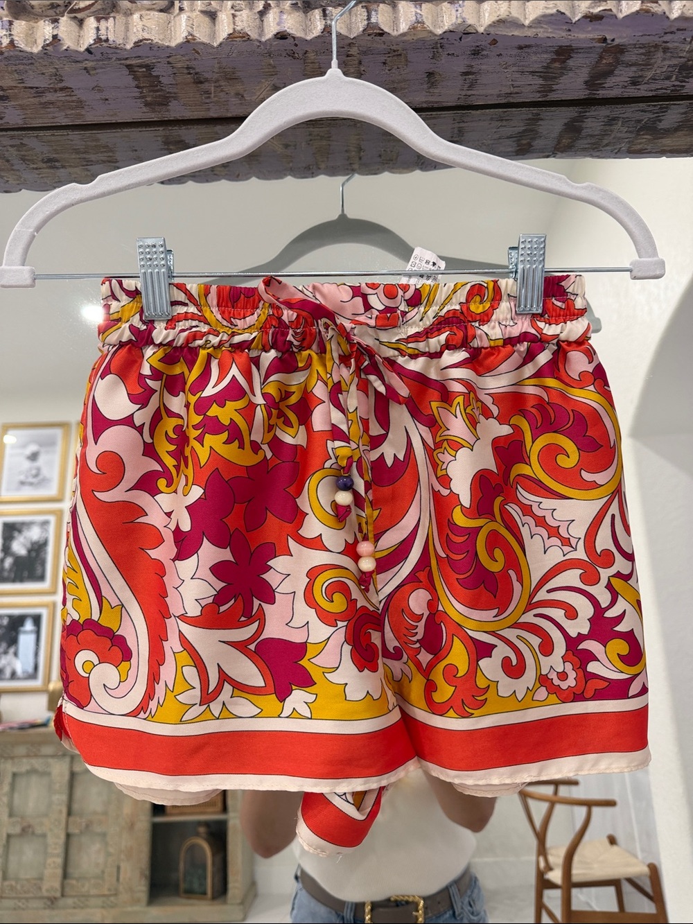 Zara High-Waist Paisley Shorts in Red, Pink & Yellow